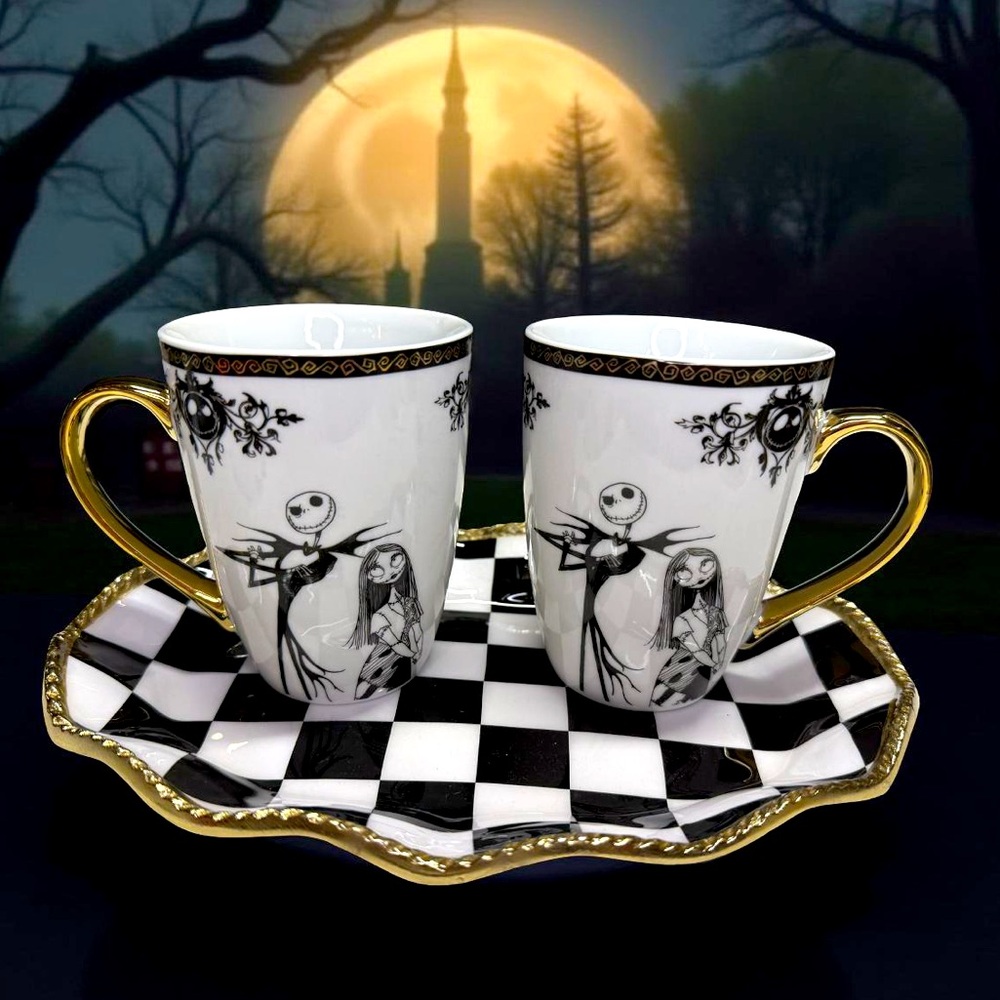 Disney NWT Tim Burton’s The Nightmare Before Christmas Mug Set & Checkered Tray - Picture 8 of 8